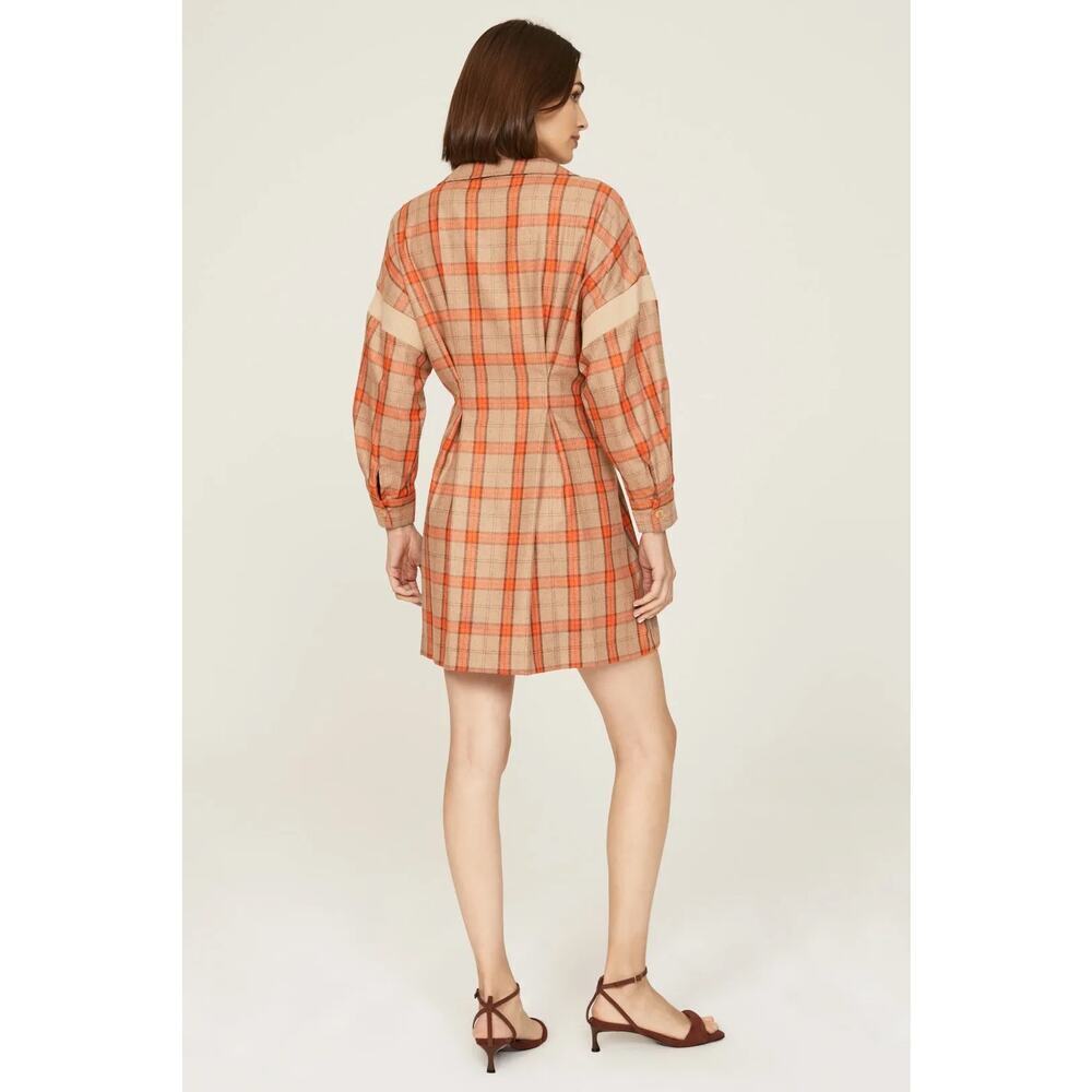 Maje Ravellino Plaid Mini Dress Size S/ 36 / 1 Orange Gray - Picture 7 of 7